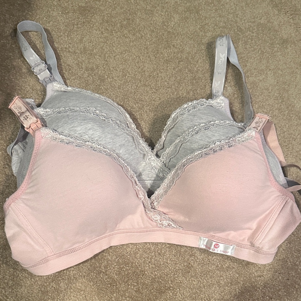 Women's Lace Trim Bras - Pink and Gray